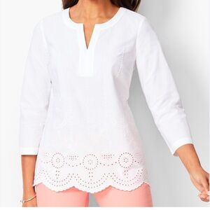 Talbots White EYELET SCALLOP HEM TUNIC